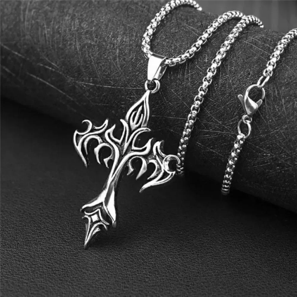 SILVER FLAME CROSS UNISEX NECKLACE